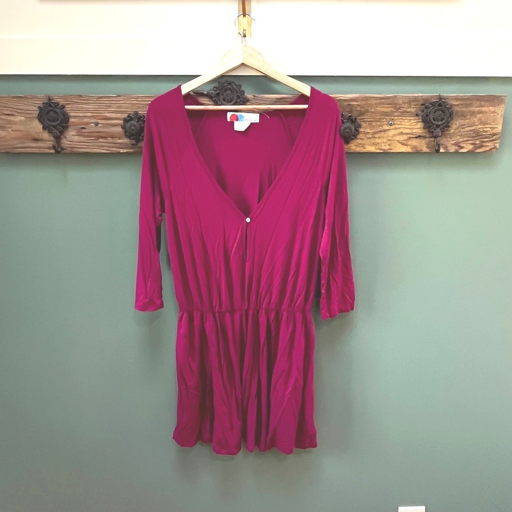 FP Beach Free People Magenta V-Neck Elastic Waist Mini Dress Large OB539547